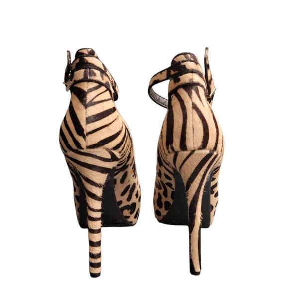 Heels High Platform Animal Pattern Leopard Zebra Genuine Cow Hair Sexy Shoes - Picture 3 of 12